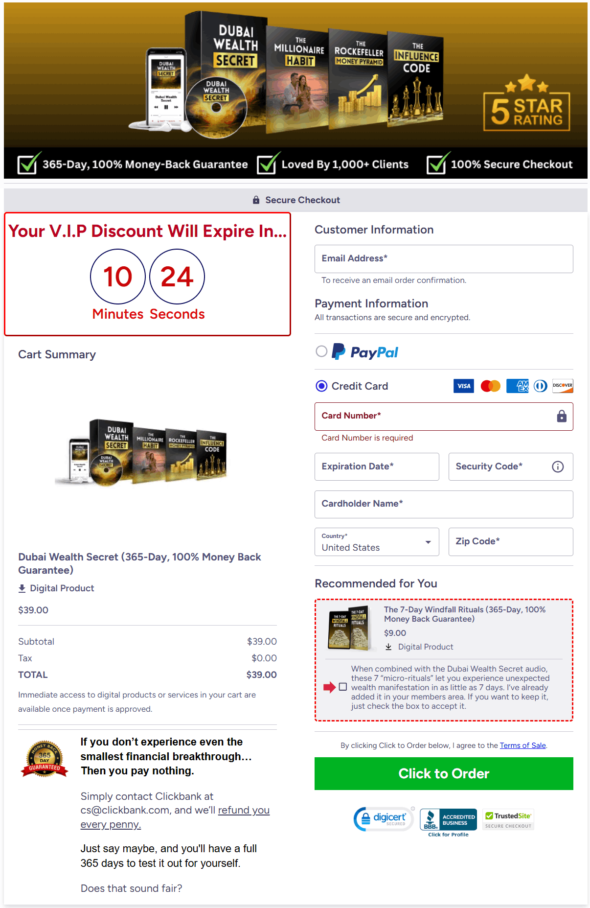 Dubai Wealth Secret Checkout Page